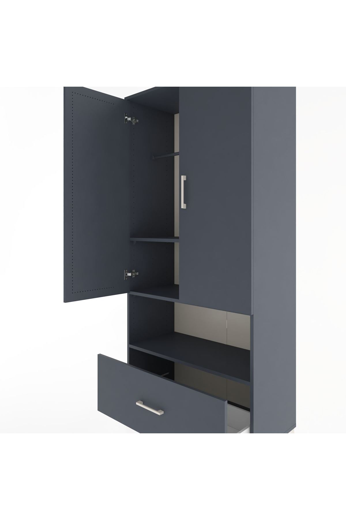 Hyperion Dolap 3 Raflı Tek Çekmeceli Tek Askılı 88x44x195 Antrasit-Antrasit