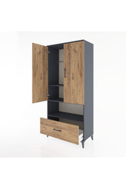 Hyperion Dolap 3 Raflı Tek Çekmeceli Tek Askılı 88x44x195 Antrasit-Çam