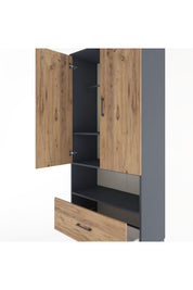 Hyperion Dolap 3 Raflı Tek Çekmeceli Tek Askılı 88x44x195 Antrasit-Çam