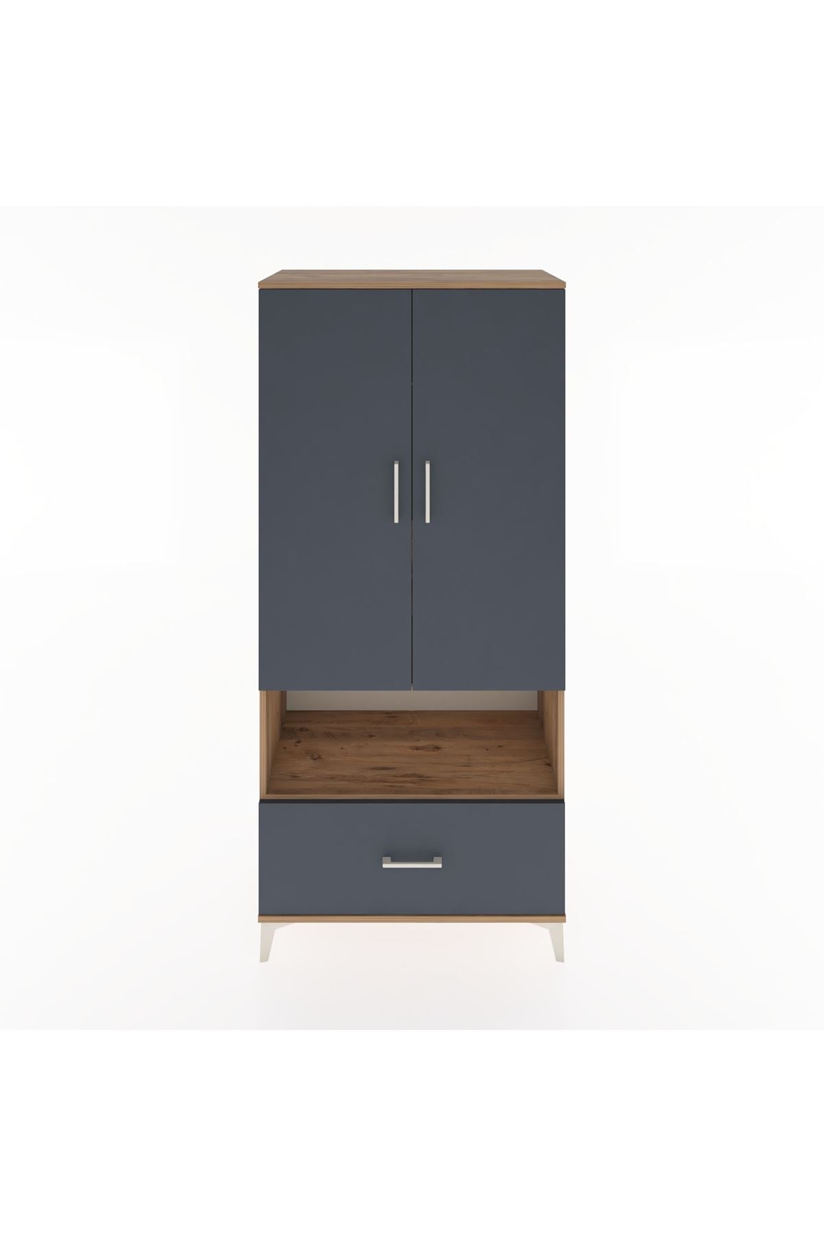 Hyperion Dolap 3 Raflı Tek Çekmeceli Tek Askılı 88x44x195 Çam-Antrasit