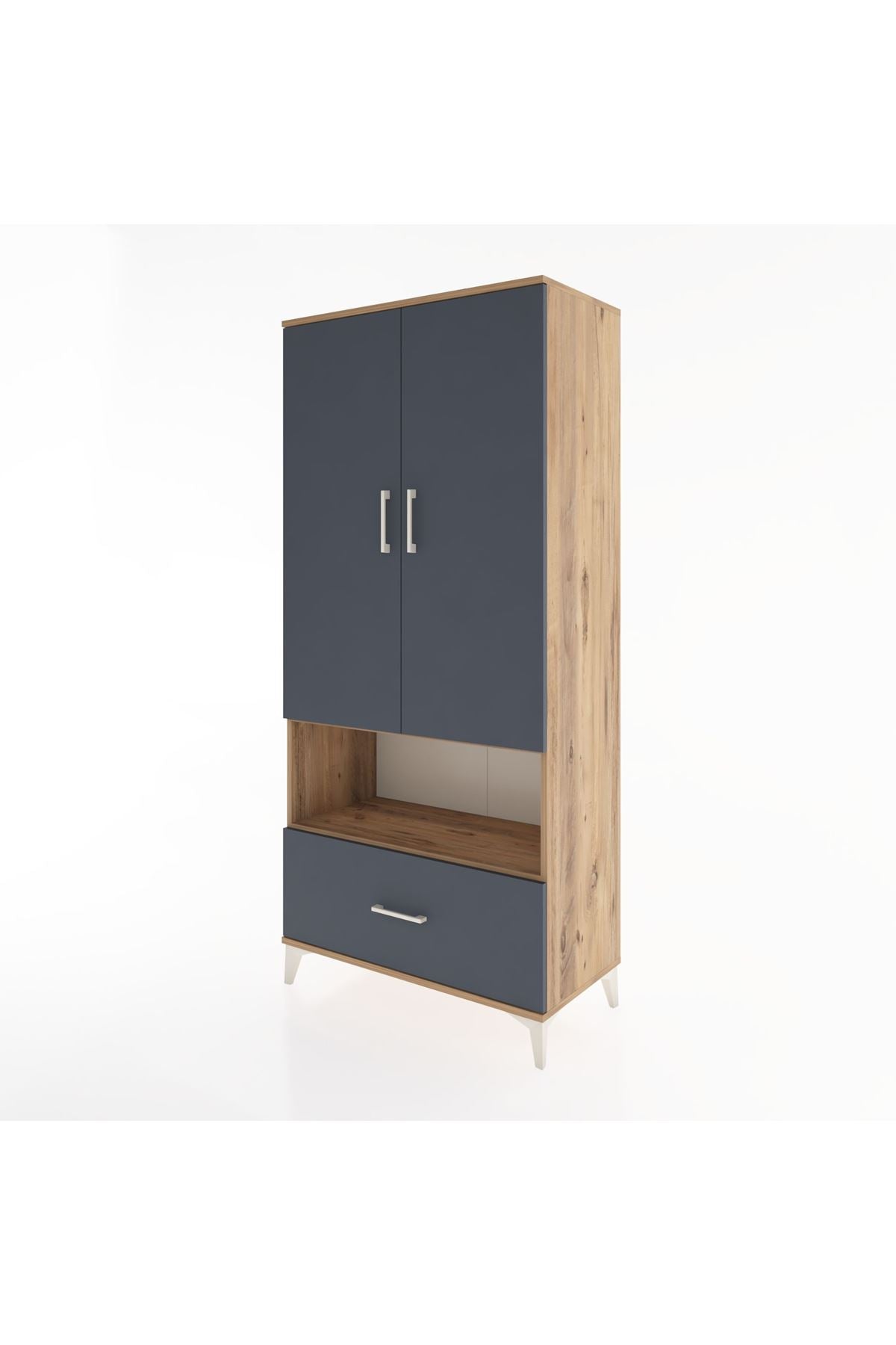 Hyperion Dolap 3 Raflı Tek Çekmeceli Tek Askılı 88x44x195 Çam-Antrasit