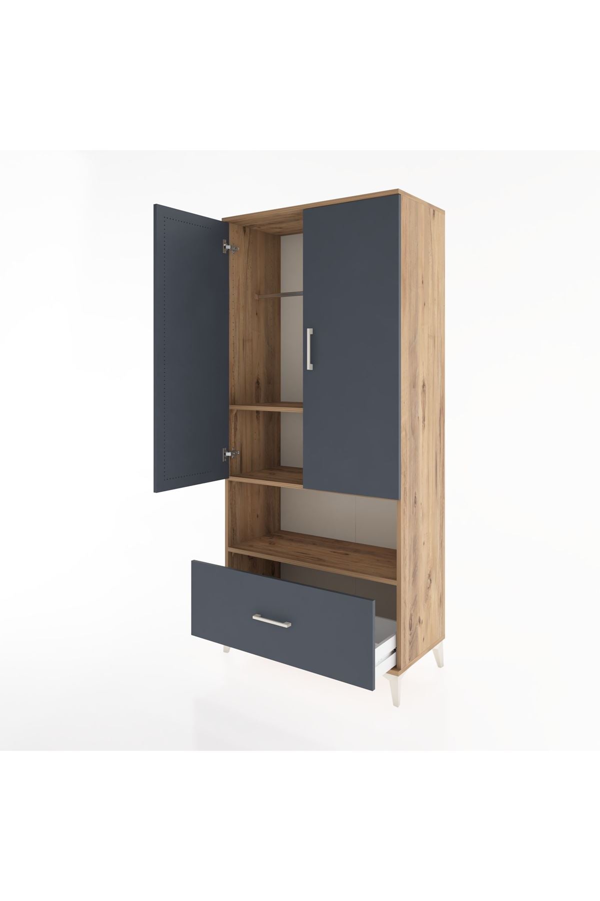 Hyperion Dolap 3 Raflı Tek Çekmeceli Tek Askılı 88x44x195 Çam-Antrasit