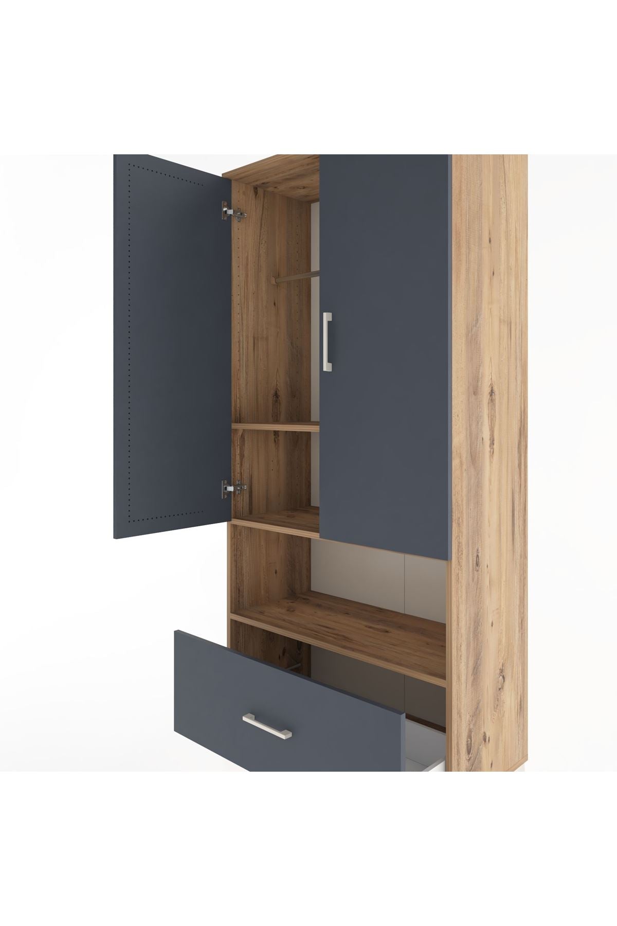 Hyperion Dolap 3 Raflı Tek Çekmeceli Tek Askılı 88x44x195 Çam-Antrasit