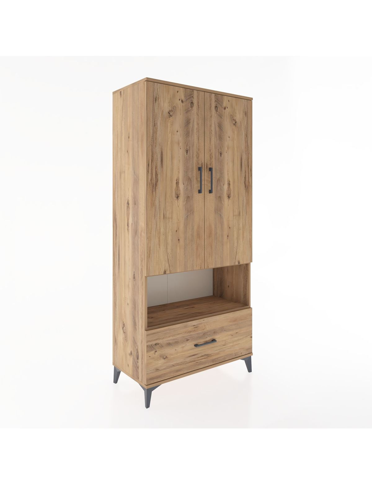 Hyperion Dolap 3 Raflı Tek Çekmeceli Tek Askılı 88x44x195 Çam-Çam