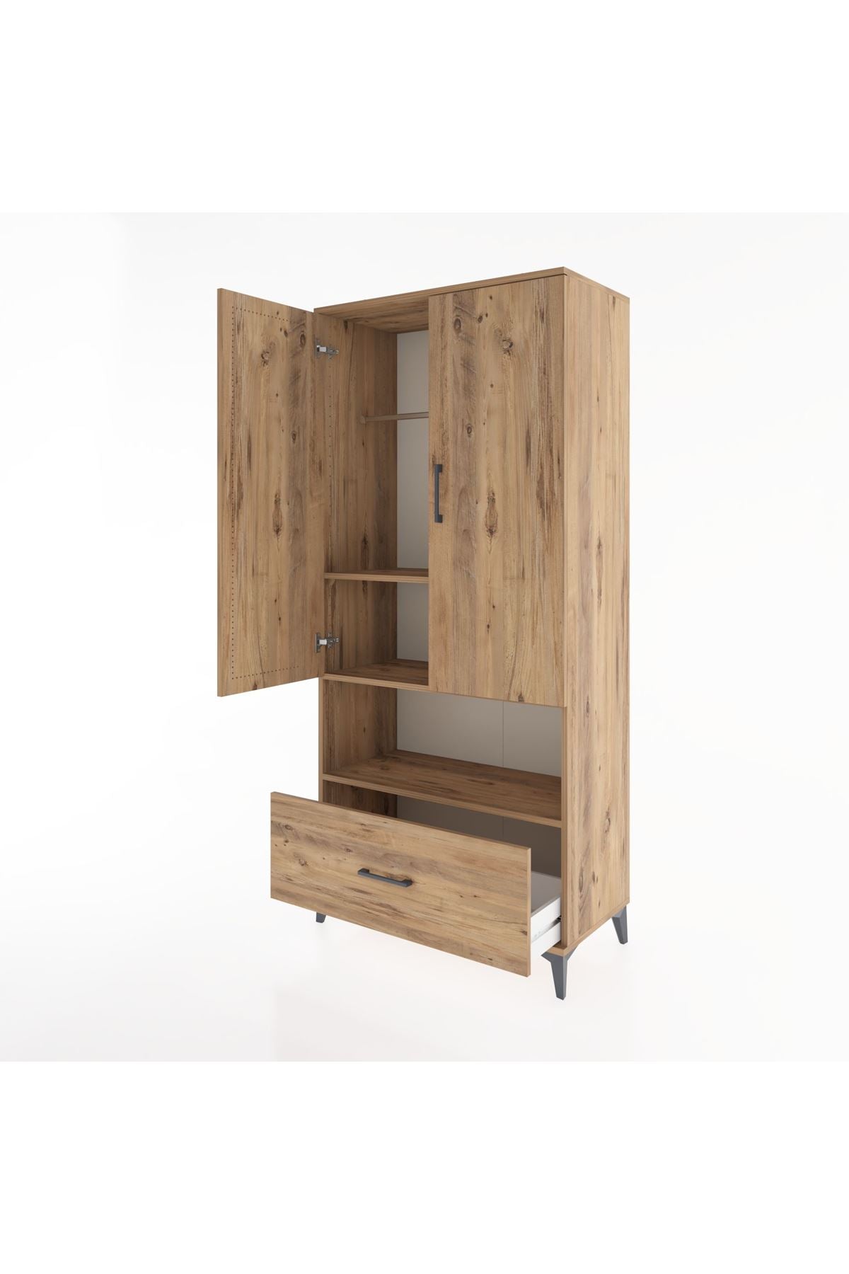 Hyperion Dolap 3 Raflı Tek Çekmeceli Tek Askılı 88x44x195 Çam-Çam
