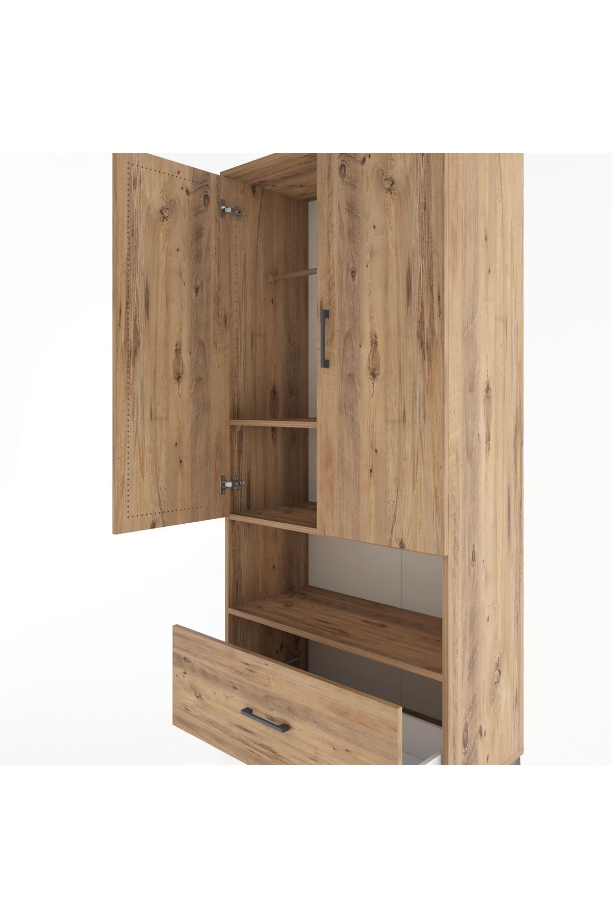 Hyperion Dolap 3 Raflı Tek Çekmeceli Tek Askılı 88x44x195 Çam-Çam