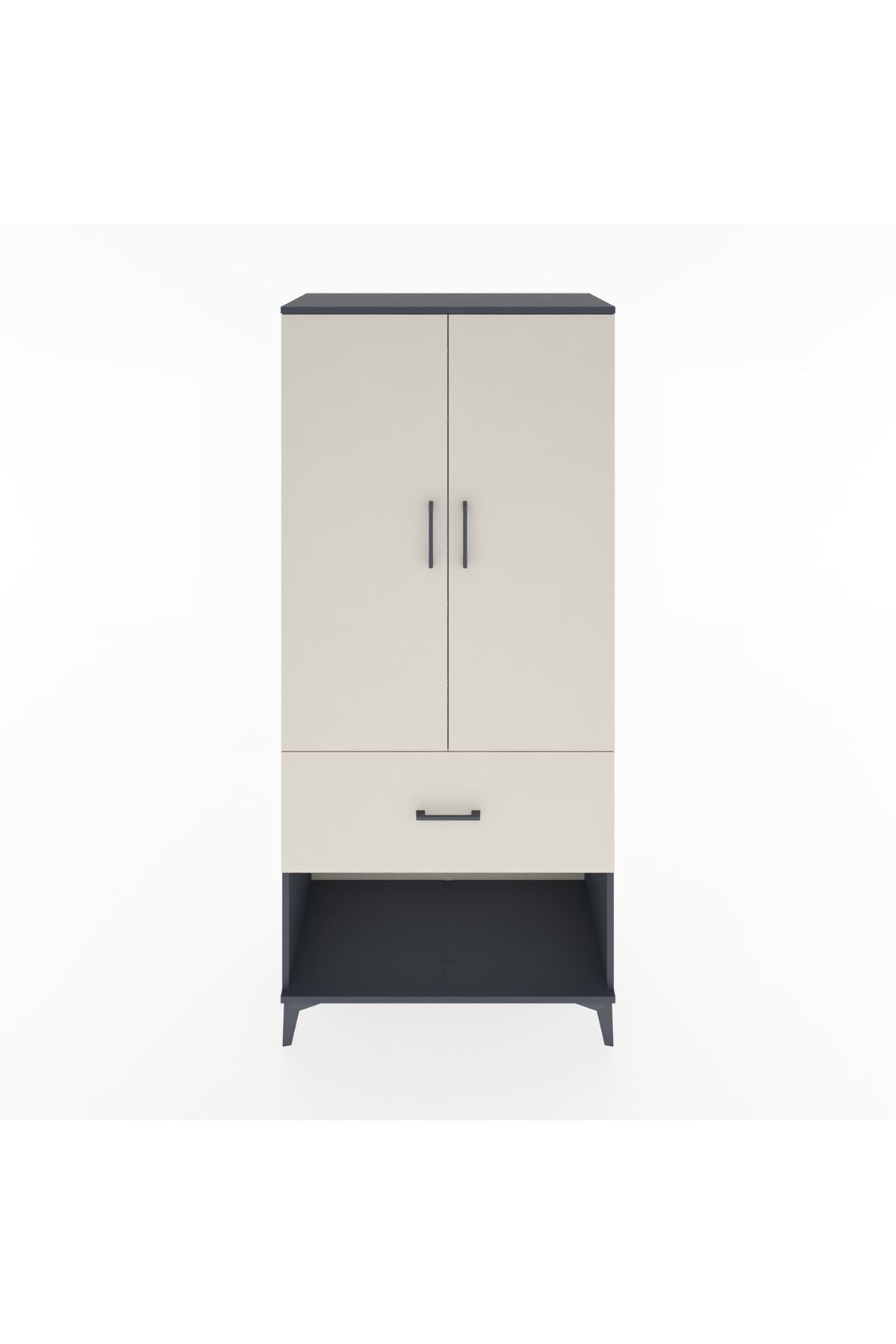 Hyperion Dolap 2 Raflı Tek Çekmeceli Tek Askılı 88x44x195 Antrasit-Aytaşı