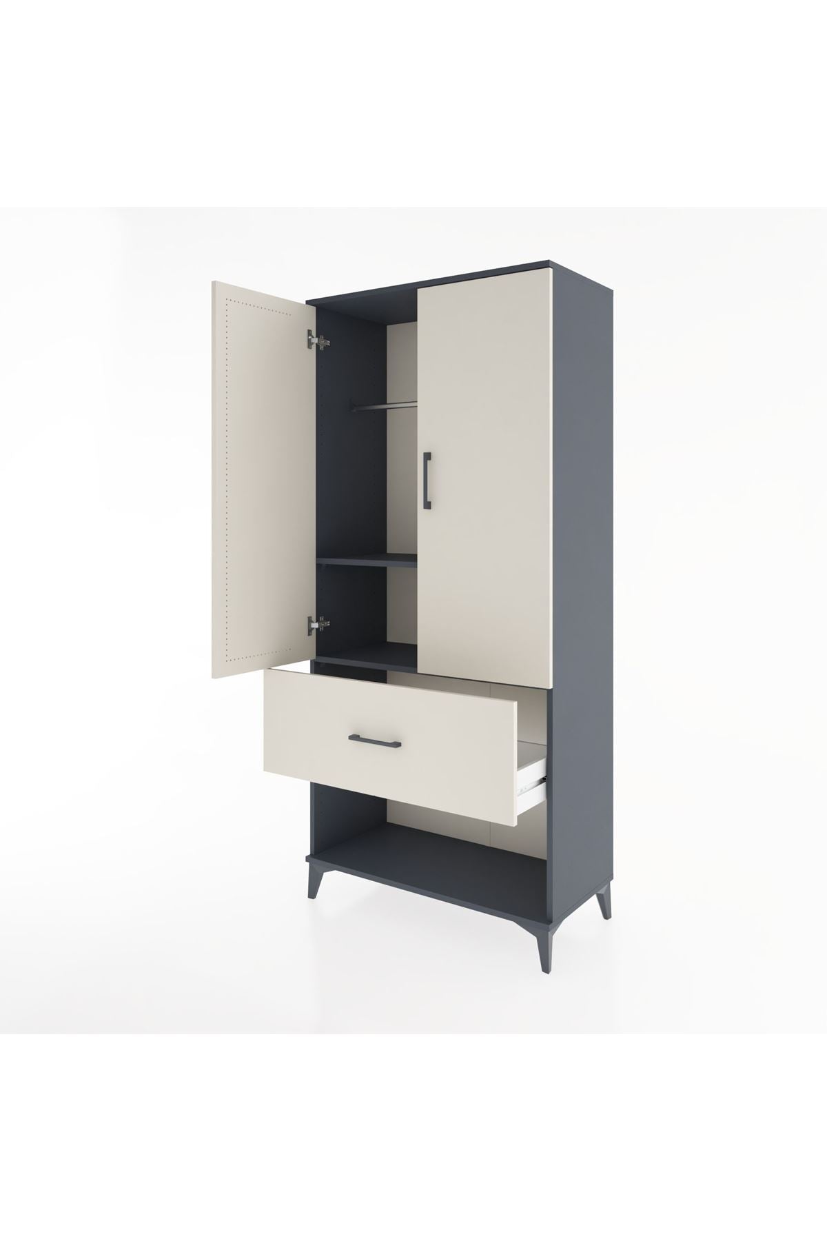 Hyperion Dolap 2 Raflı Tek Çekmeceli Tek Askılı 88x44x195 Antrasit-Aytaşı