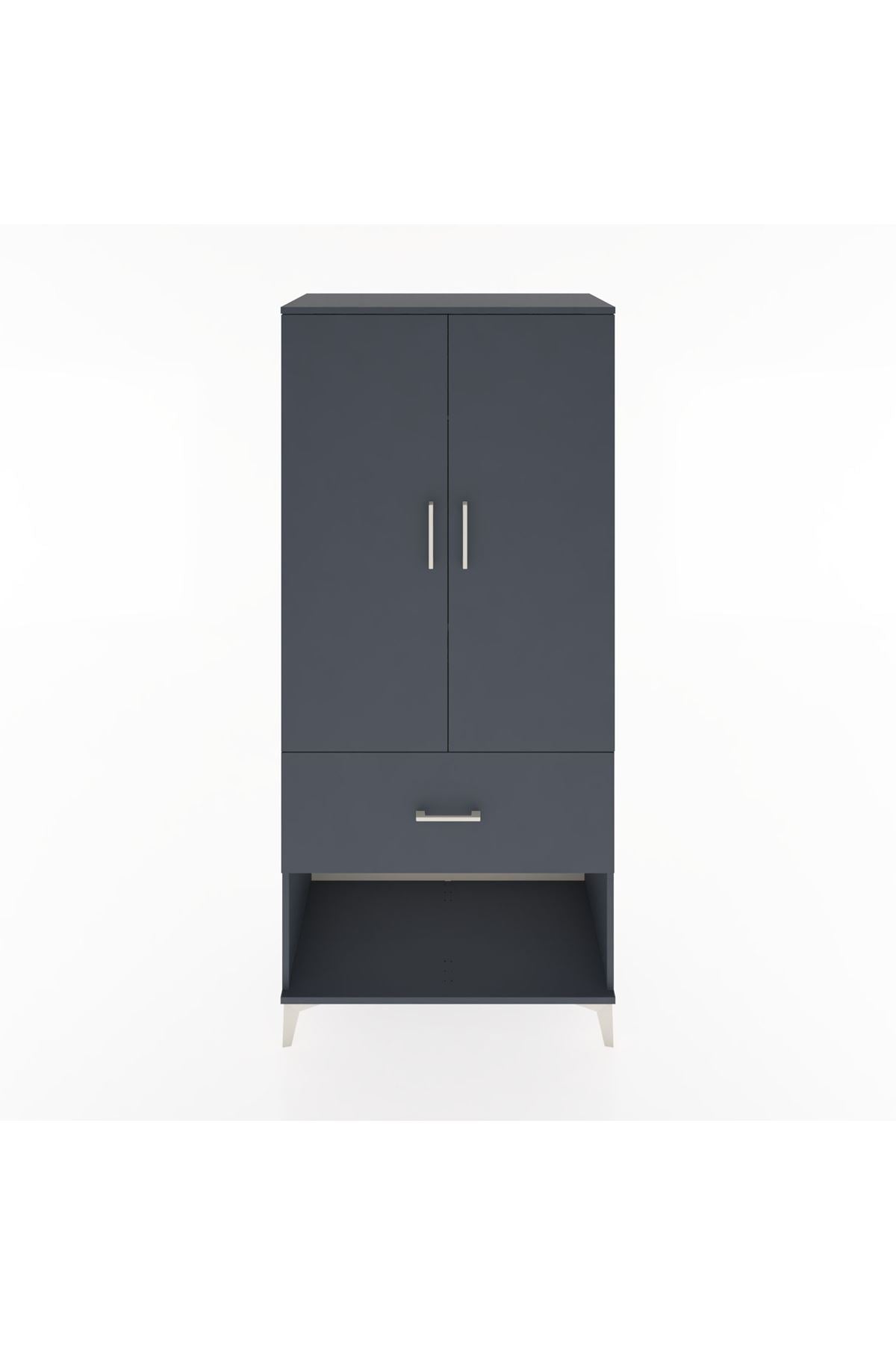 Hyperion Dolap 2 Raflı Tek Çekmeceli Tek Askılı 88x44x195 Antrasit-Antrasit