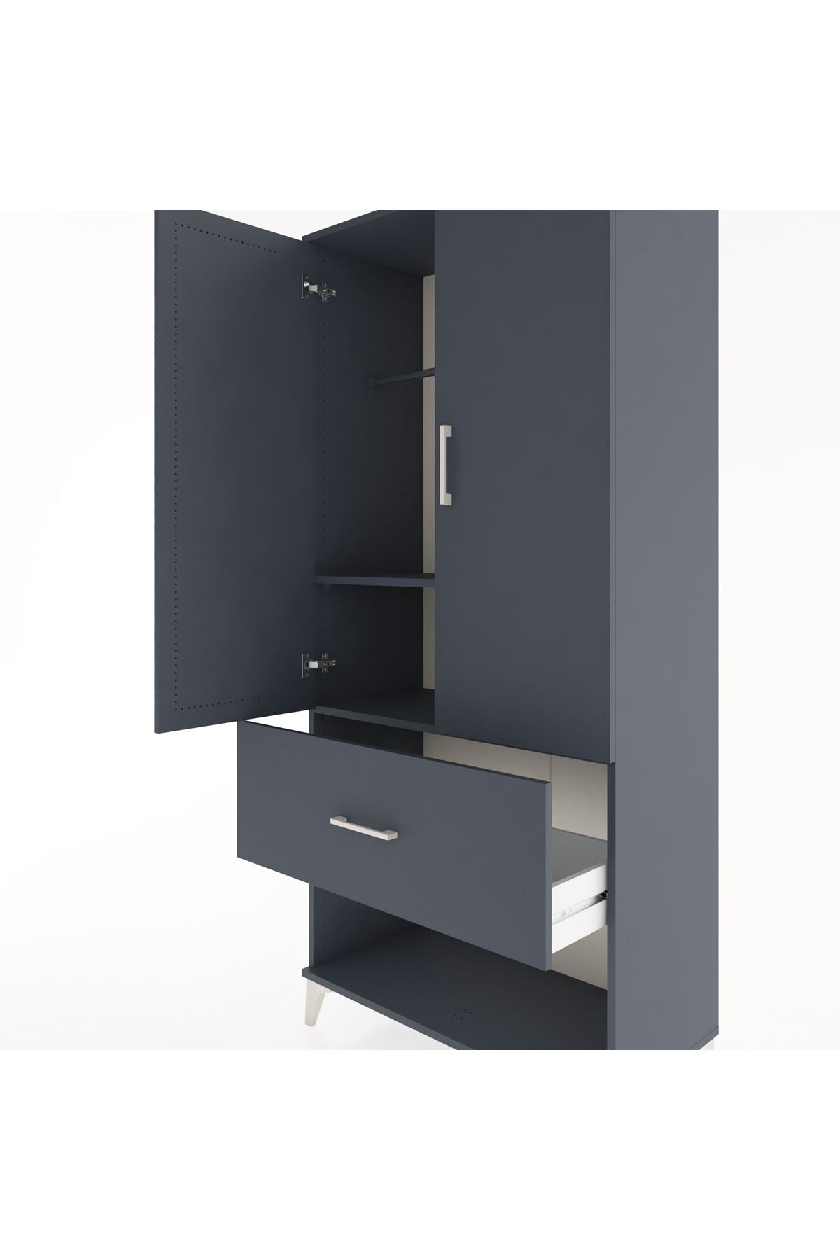 Hyperion Dolap 2 Raflı Tek Çekmeceli Tek Askılı 88x44x195 Antrasit-Antrasit