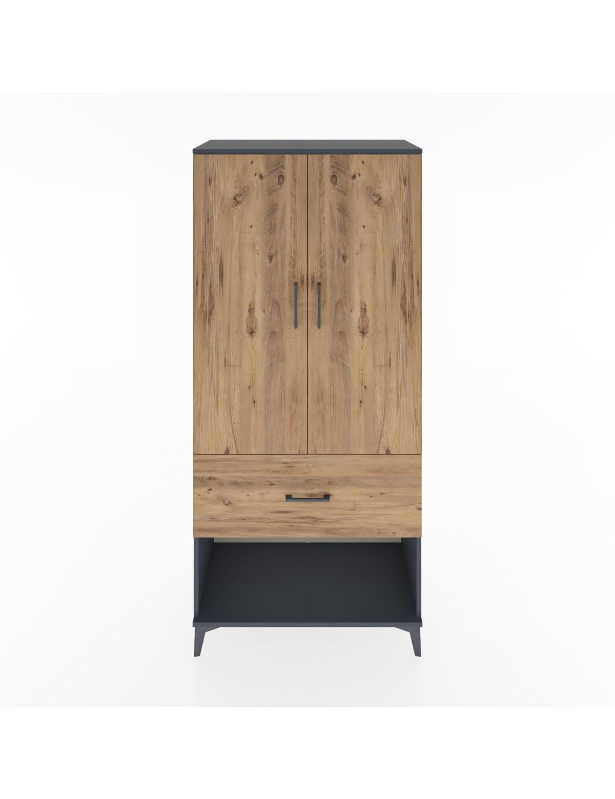 Hyperion Dolap 2 Raflı Tek Çekmeceli Tek Askılı 88x44x195 Antrasit-Çam