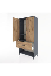Hyperion Dolap 2 Raflı Tek Çekmeceli Tek Askılı 88x44x195 Antrasit-Çam