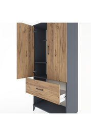 Hyperion Dolap 2 Raflı Tek Çekmeceli Tek Askılı 88x44x195 Antrasit-Çam