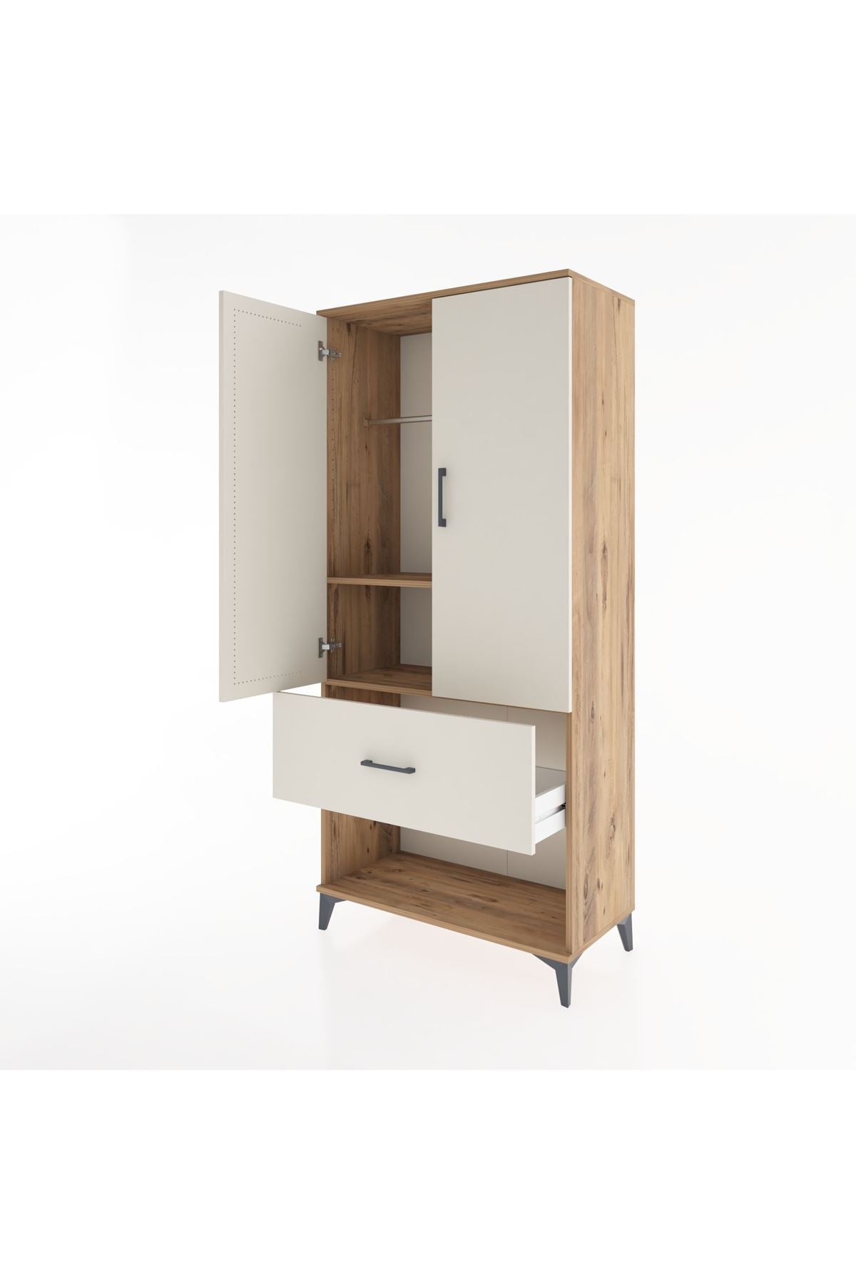 Hyperion Dolap 2 Raflı Tek Çekmeceli Tek Askılı 88x44x195 Çam-Aytaşı