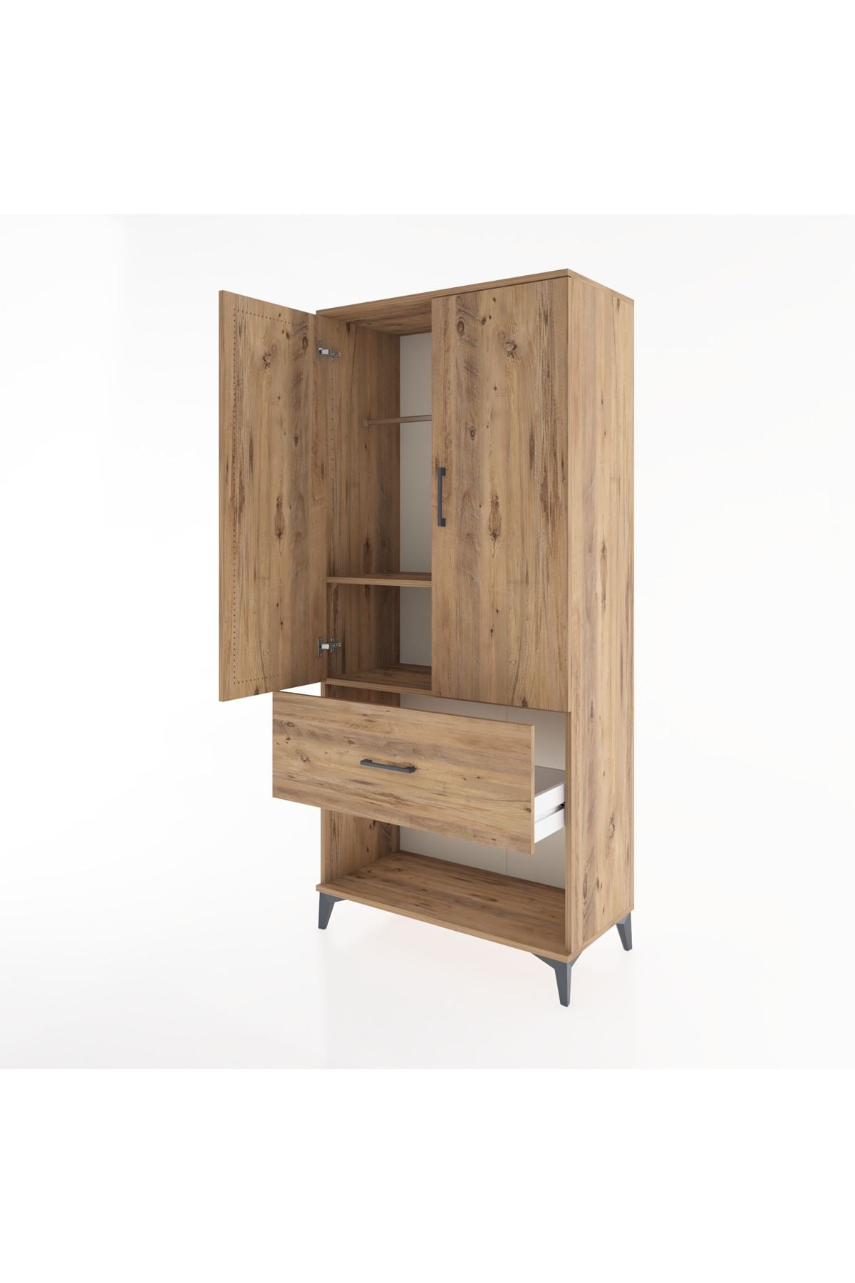 Hyperion Dolap 2 Raflı Tek Çekmeceli Tek Askılı 88x44x195 Çam-Çam