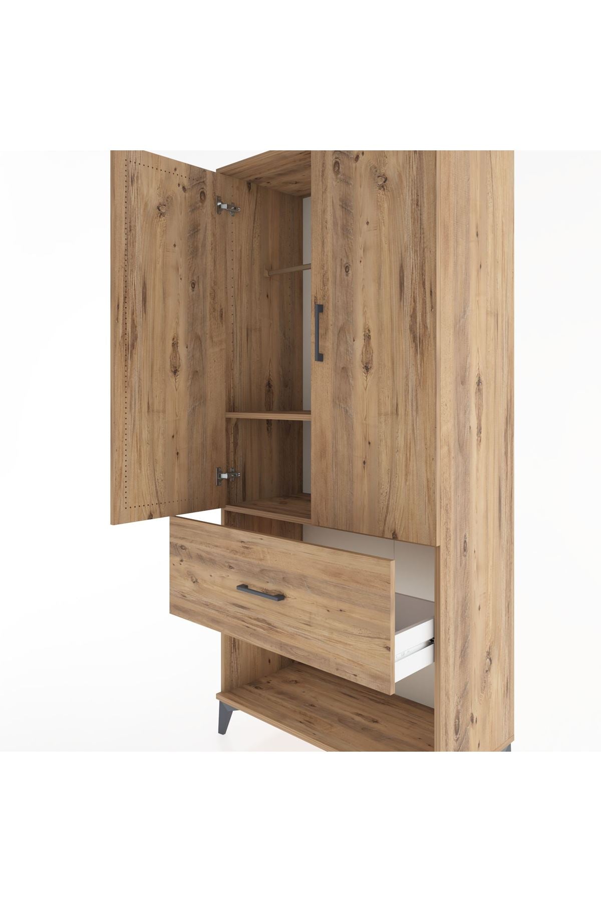 Hyperion Dolap 2 Raflı Tek Çekmeceli Tek Askılı 88x44x195 Çam-Çam