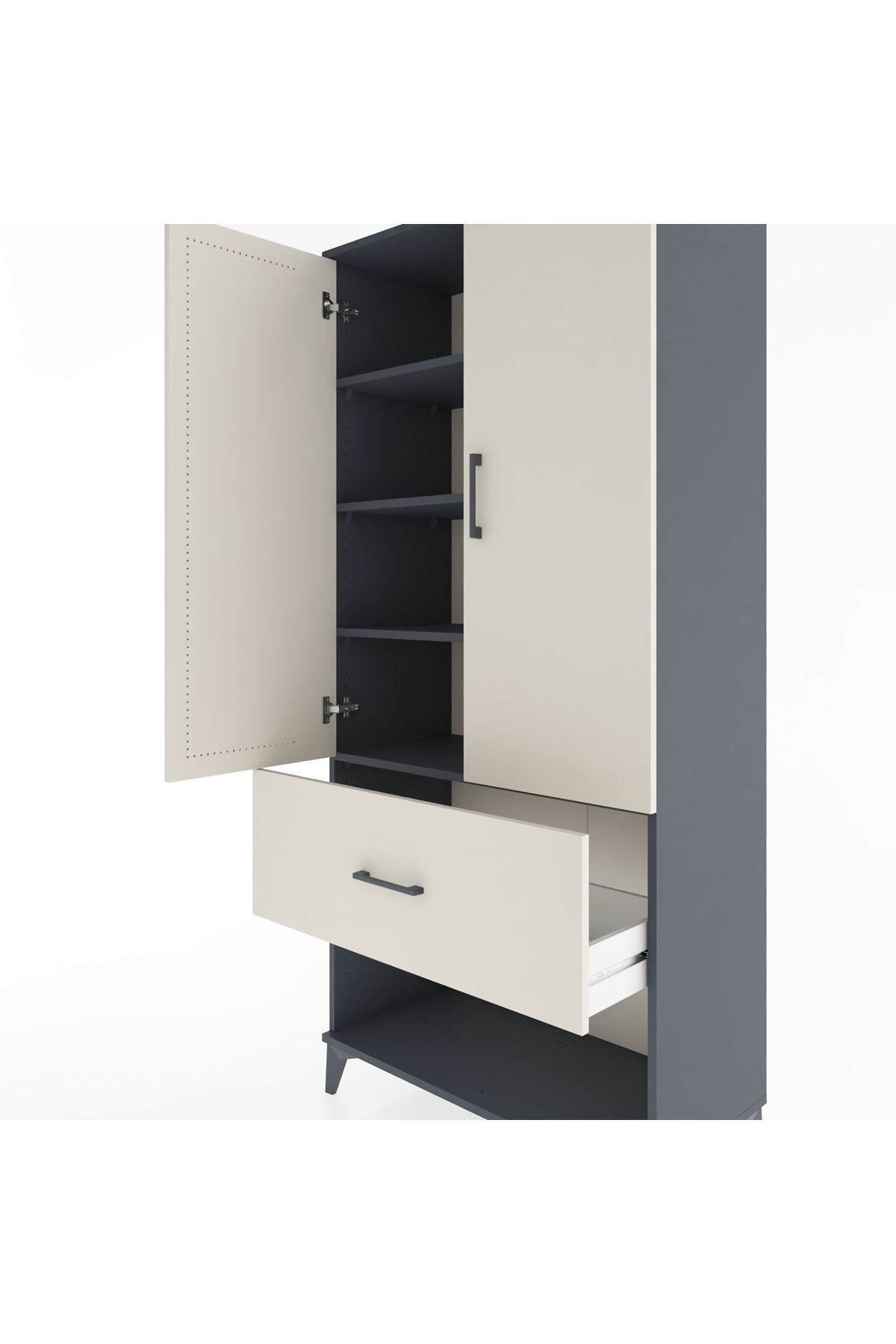Hyperion Dolap 4 Raflı Tek Çekmeceli 2 Kapaklı 88x44x195 Antrasit-Aytaşı