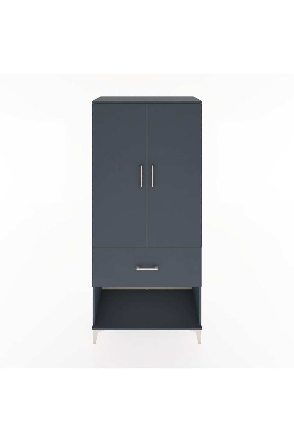 Hyperion Dolap 4 Raflı Tek Çekmeceli 2 Kapaklı 88x44x195 Antrasit-Antrasit