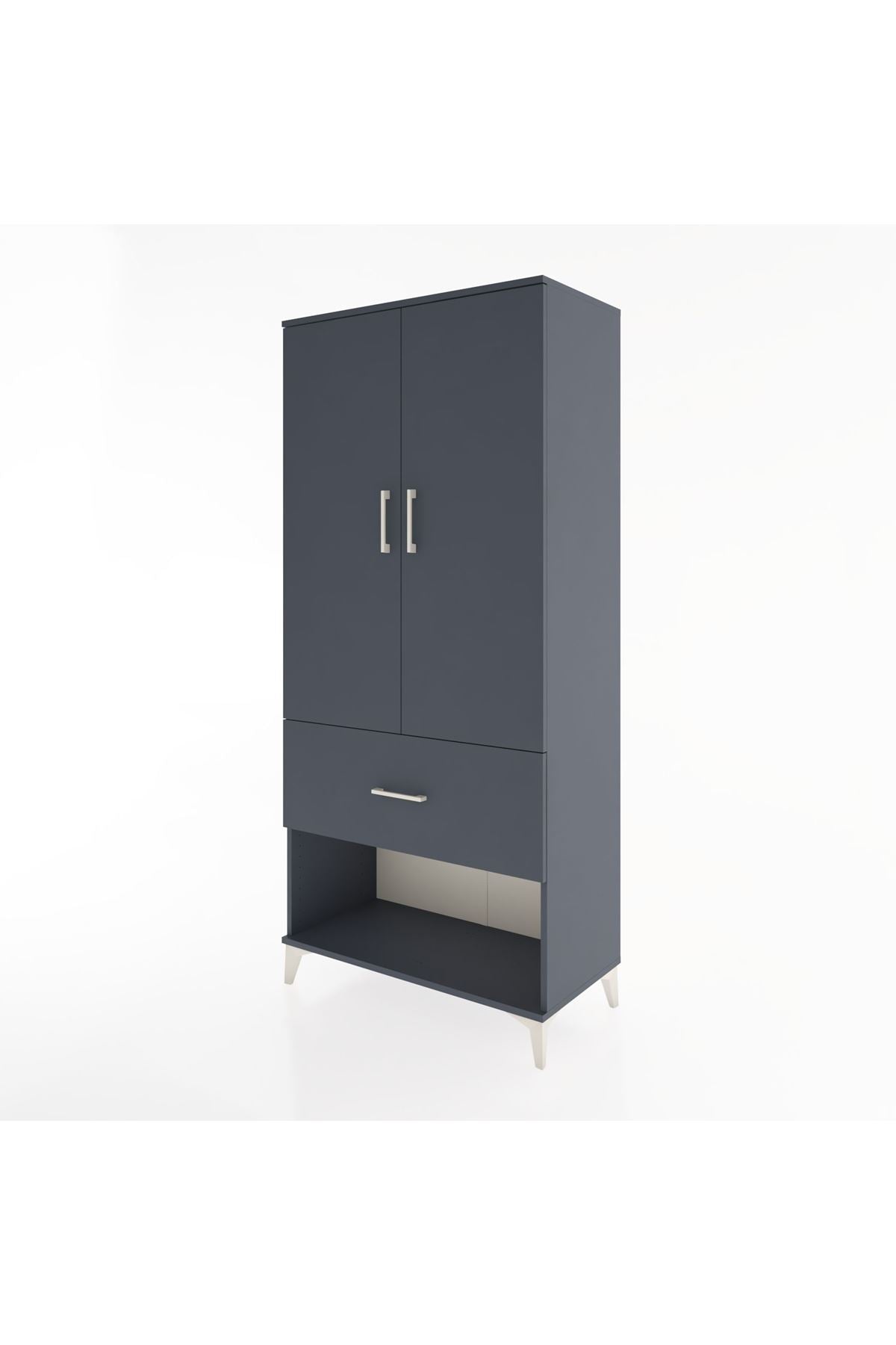 Hyperion Dolap 4 Raflı Tek Çekmeceli 2 Kapaklı 88x44x195 Antrasit-Antrasit