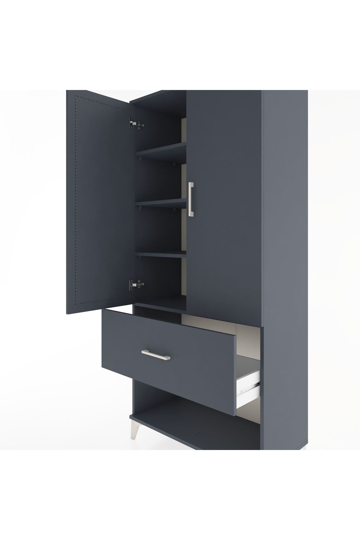Hyperion Dolap 4 Raflı Tek Çekmeceli 2 Kapaklı 88x44x195 Antrasit-Antrasit