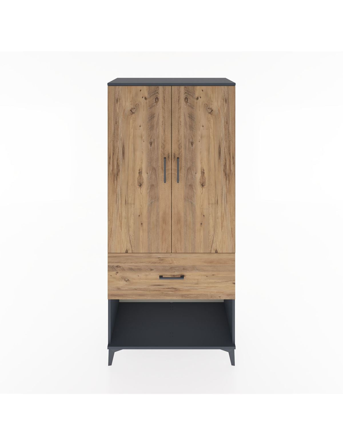 Hyperion Dolap 4 Raflı Tek Çekmeceli 2 Kapaklı 88x44x195 Antrasit-Çam