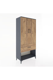 Hyperion Dolap 4 Raflı Tek Çekmeceli 2 Kapaklı 88x44x195 Antrasit-Çam
