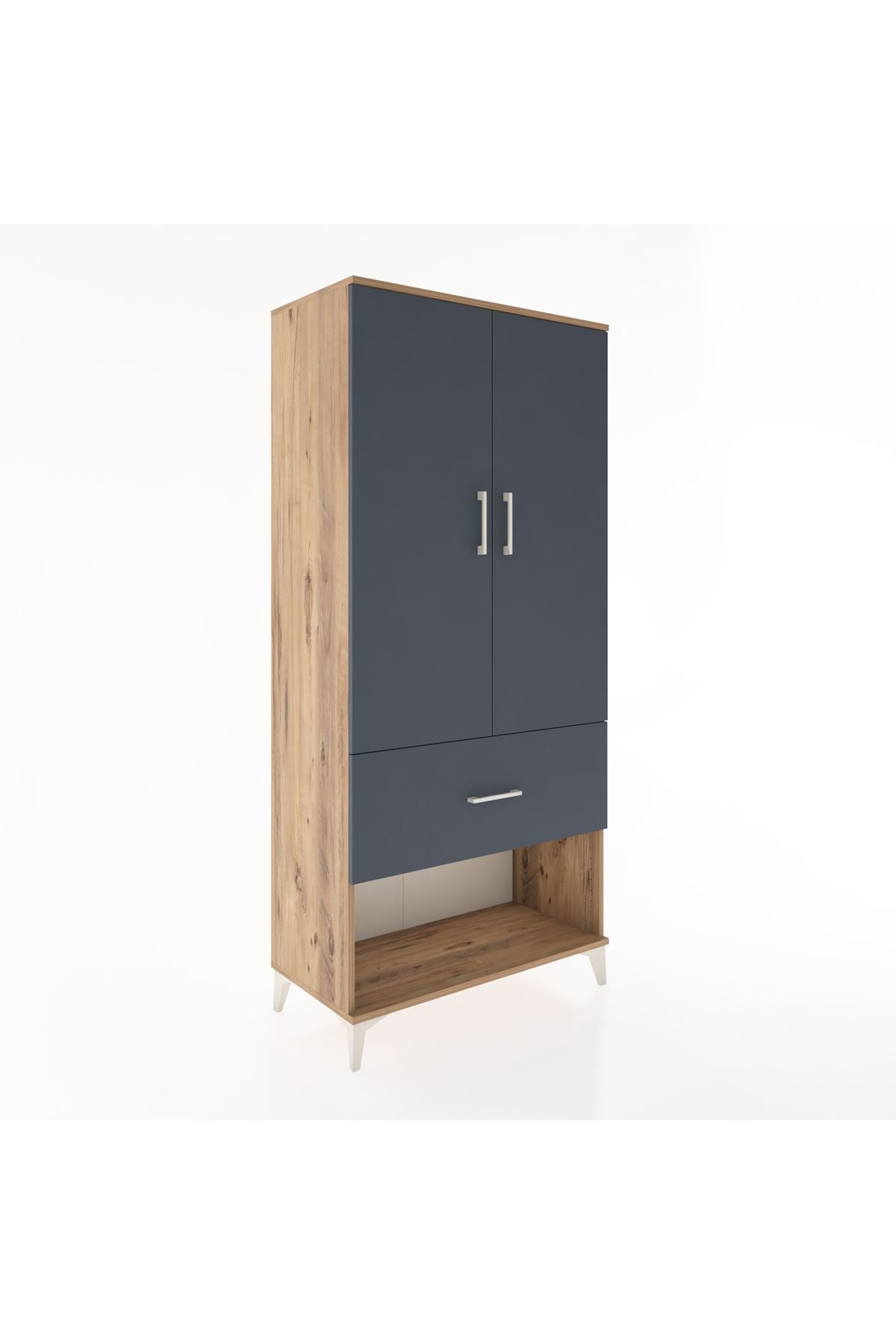 Hyperion Dolap 4 Raflı Tek Çekmeceli 2 Kapaklı 88x44x195 Çam-Antrasit