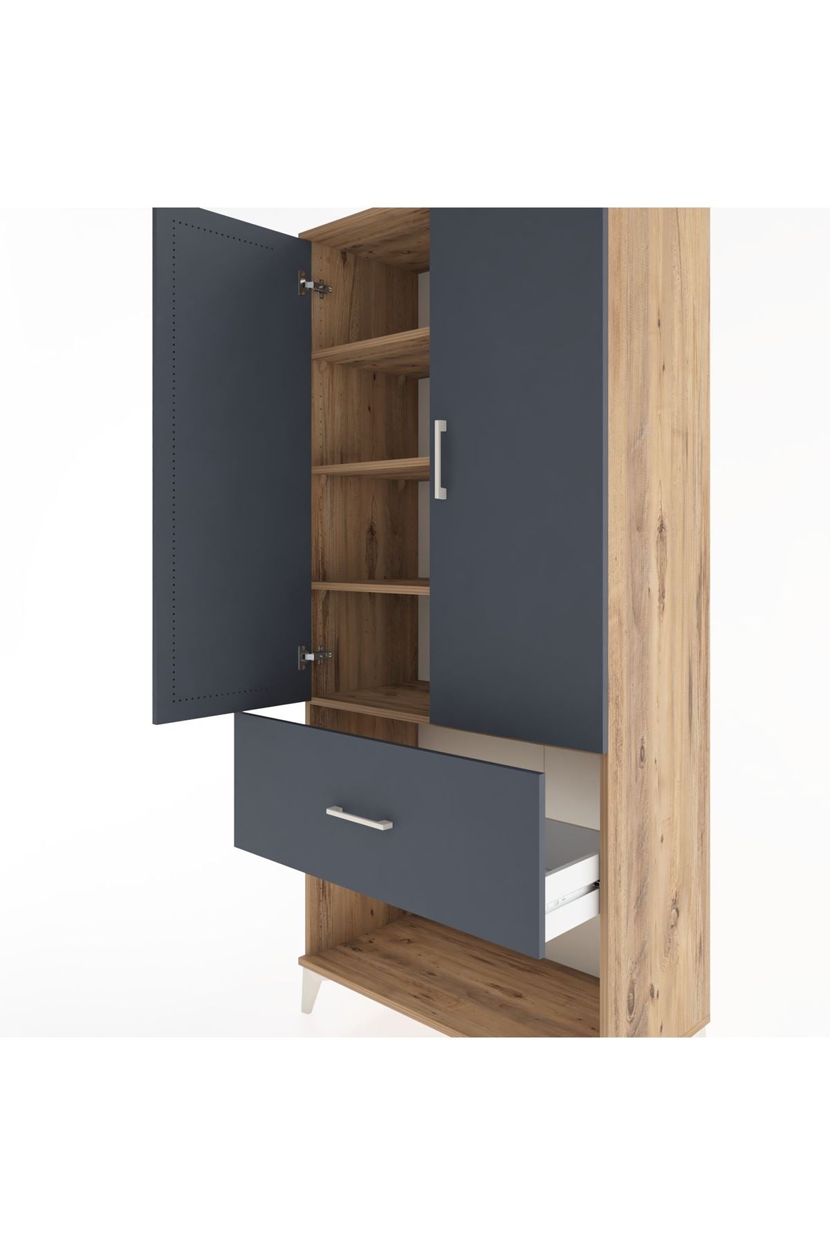 Hyperion Dolap 4 Raflı Tek Çekmeceli 2 Kapaklı 88x44x195 Çam-Antrasit