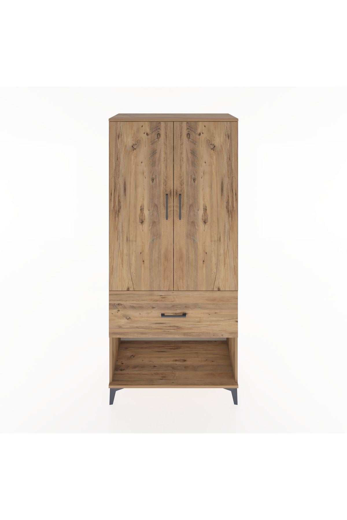 Hyperion Dolap 4 Raflı Tek Çekmeceli 2 Kapaklı 88x44x195 Çam-Çam