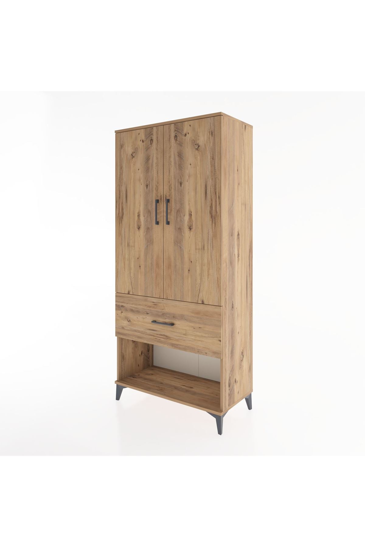 Hyperion Dolap 4 Raflı Tek Çekmeceli 2 Kapaklı 88x44x195 Çam-Çam