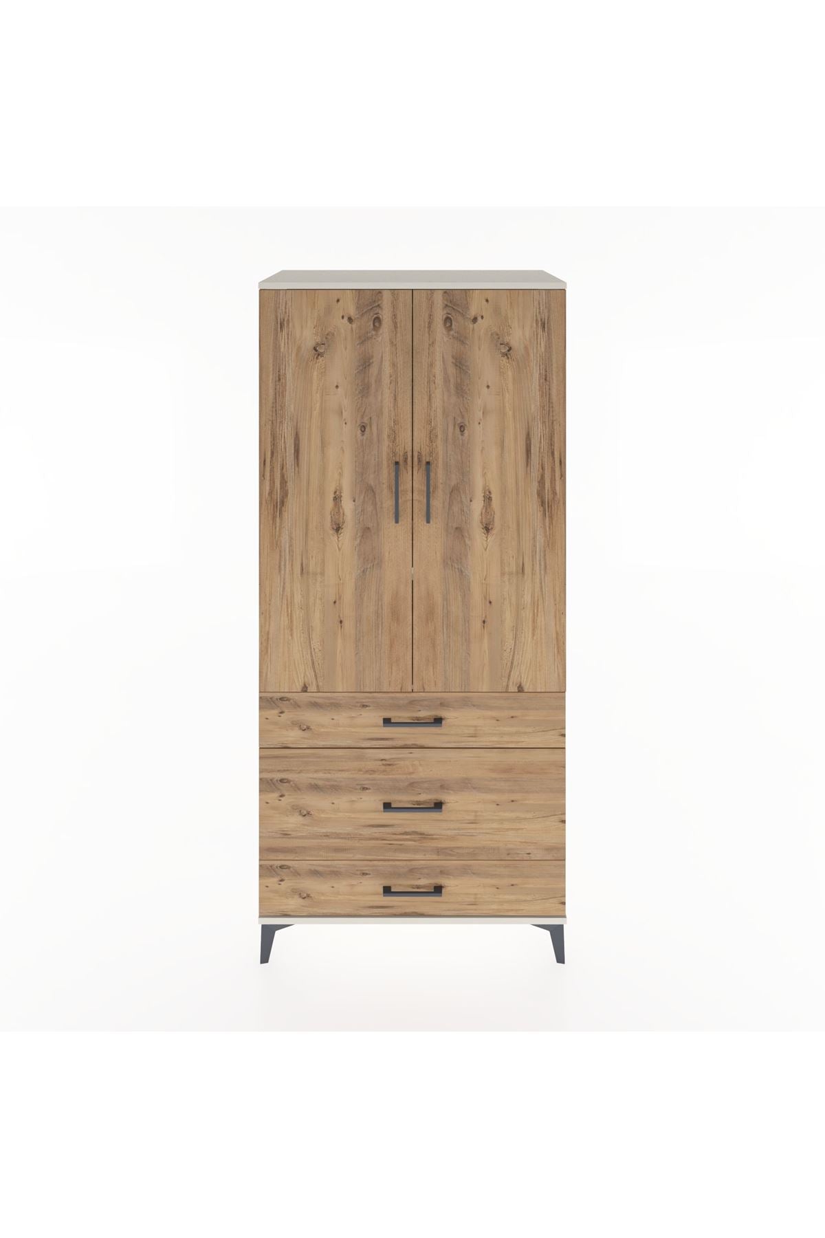 Hyperion Dolap 2 Raflı 3 Çekmeceli Tek Askılı 88x44x195 Aytaşı-Çam