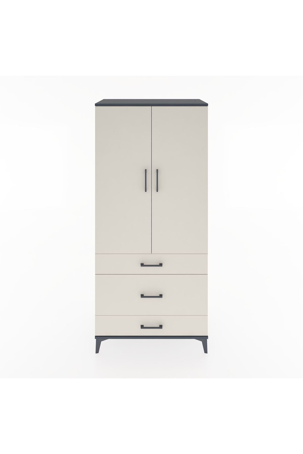 Hyperion Dolap 2 Raflı 3 Çekmeceli Tek Askılı 88x44x195 Antrasit-Aytaşı