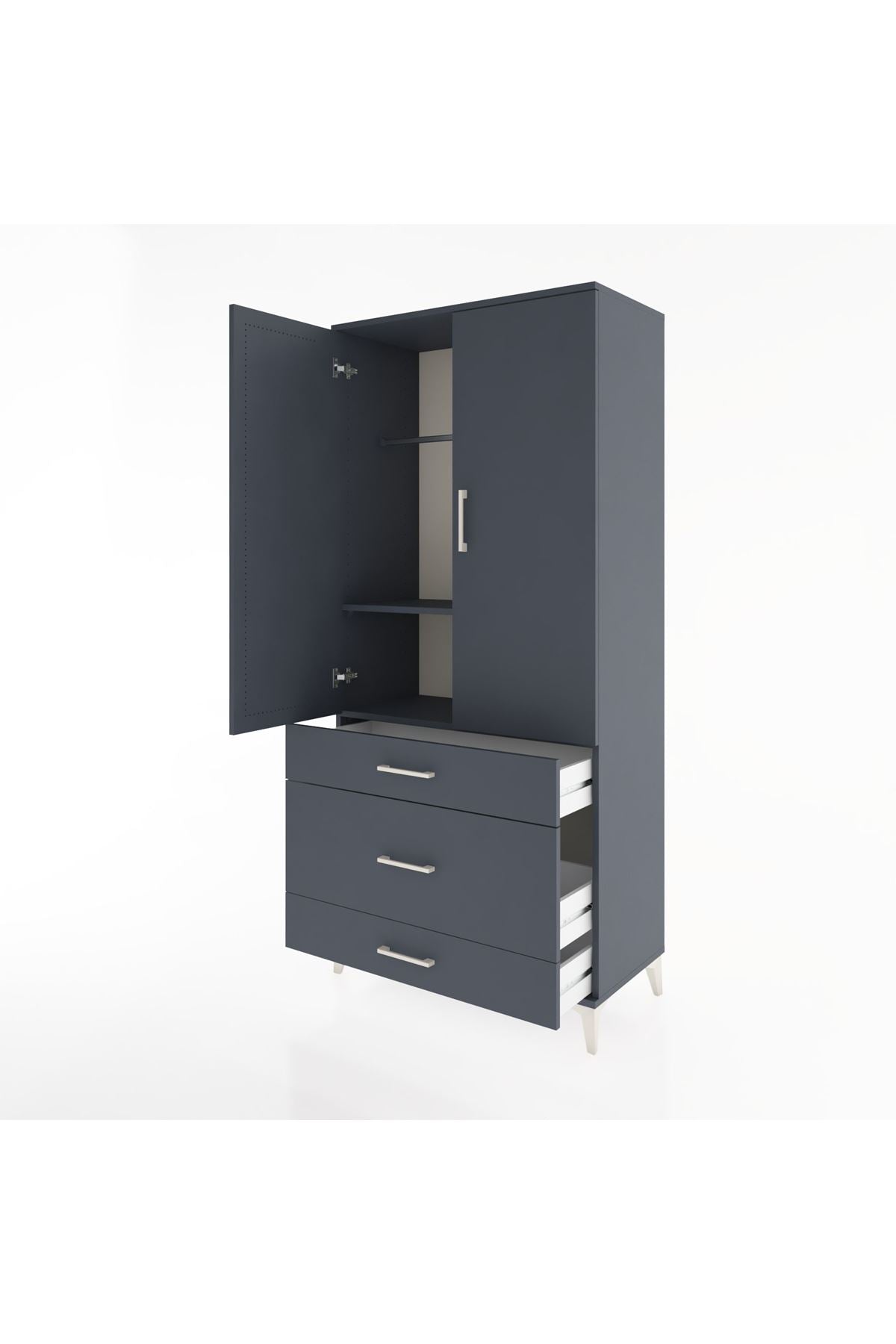 Hyperion Dolap 2 Raflı 3 Çekmeceli Tek Askılı 88x44x195 Antrasit-Antrasit