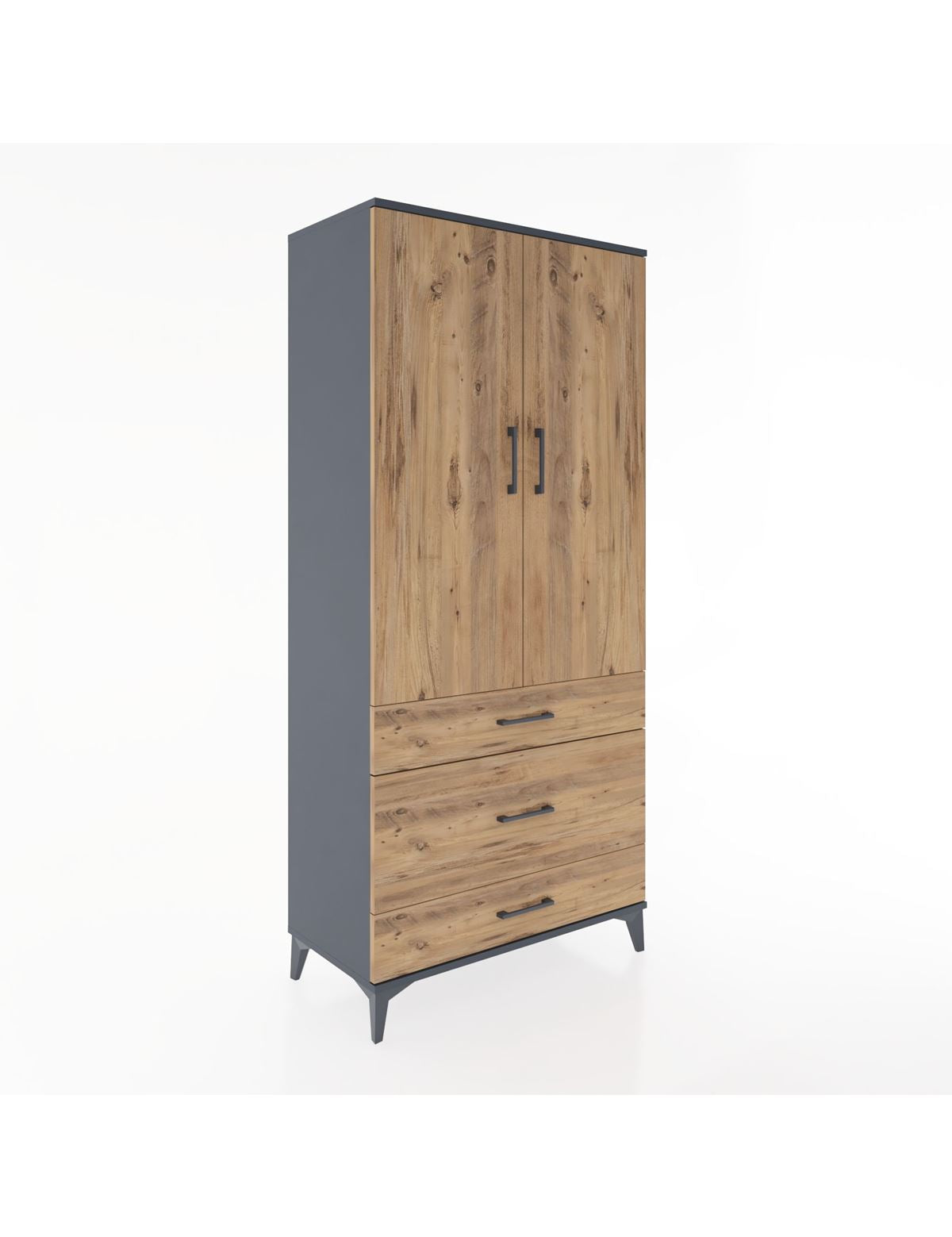 Hyperion Dolap 2 Raflı 3 Çekmeceli Tek Askılı 88x44x195 Antrasit-Çam