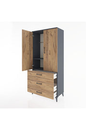 Hyperion Dolap 2 Raflı 3 Çekmeceli Tek Askılı 88x44x195 Antrasit-Çam