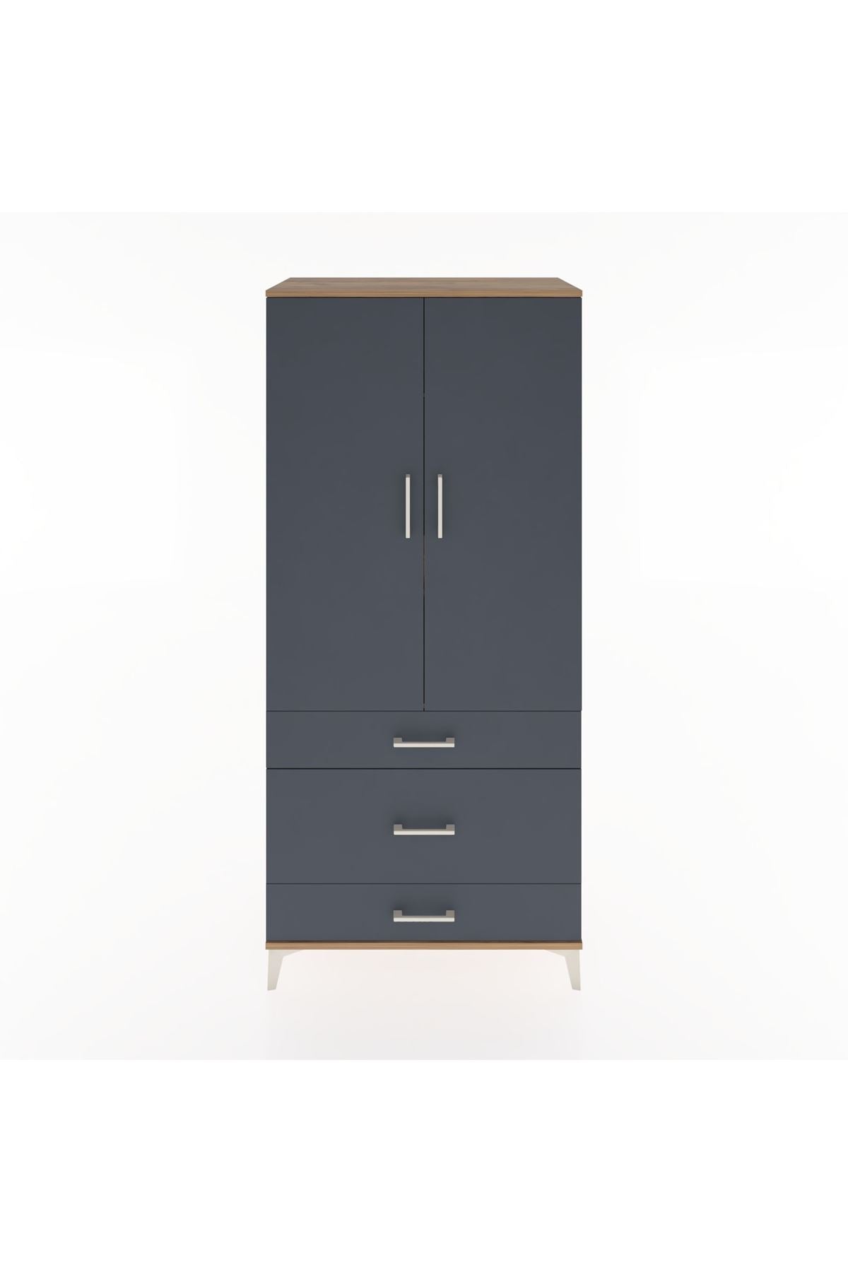 Hyperion Dolap 2 Raflı 3 Çekmeceli Tek Askılı 88x44x195 Çam-Antrasit