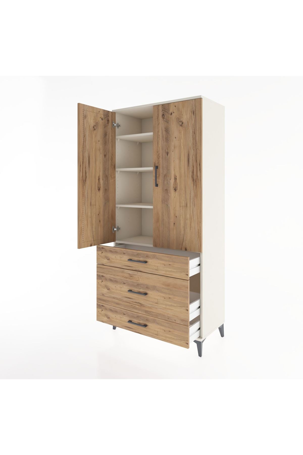 Hyperion Dolap 4 Raflı 3 Çekmeceli 2 Kapaklı 88x44x195 Aytaşı-Çam