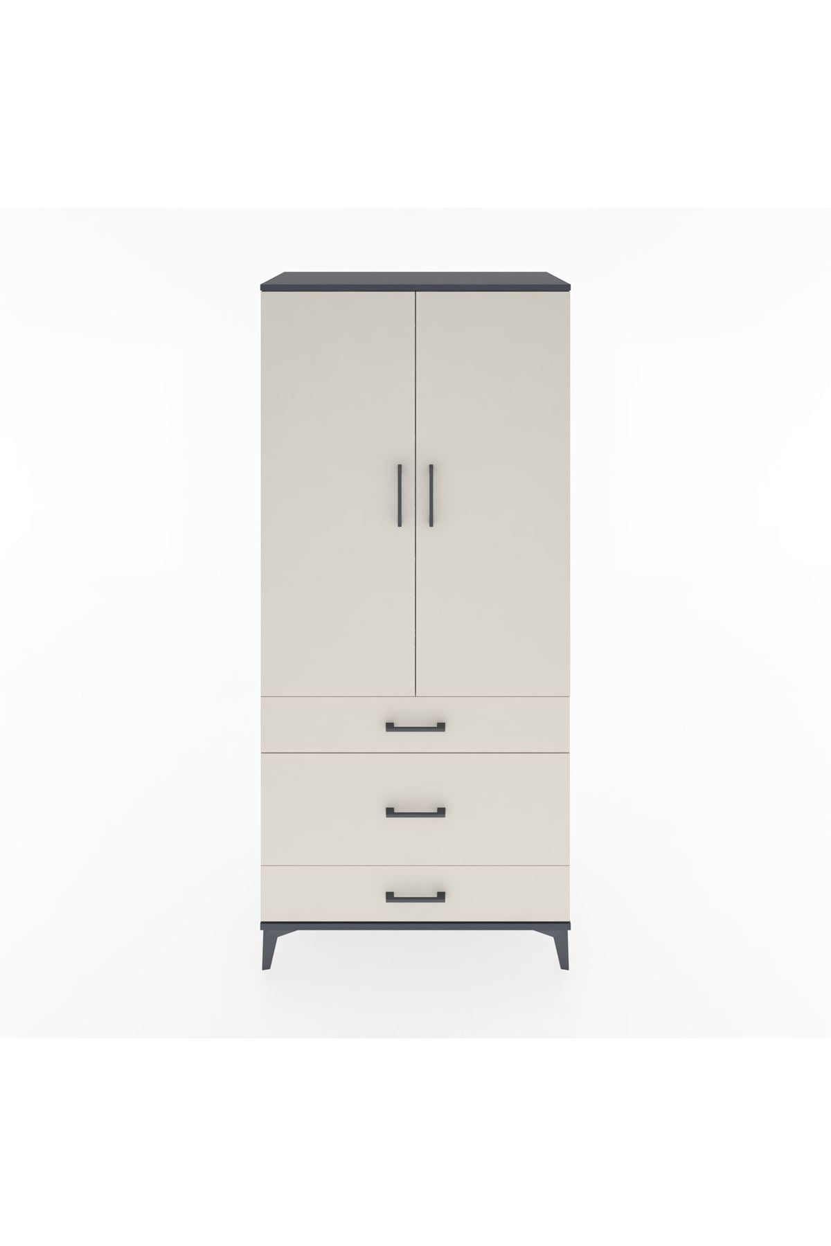 Hyperion Dolap 4 Raflı 3 Çekmeceli 2 Kapaklı 88x44x195 Antrasit-Aytaşı