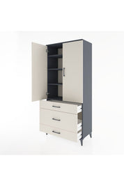 Hyperion Dolap 4 Raflı 3 Çekmeceli 2 Kapaklı 88x44x195 Antrasit-Aytaşı