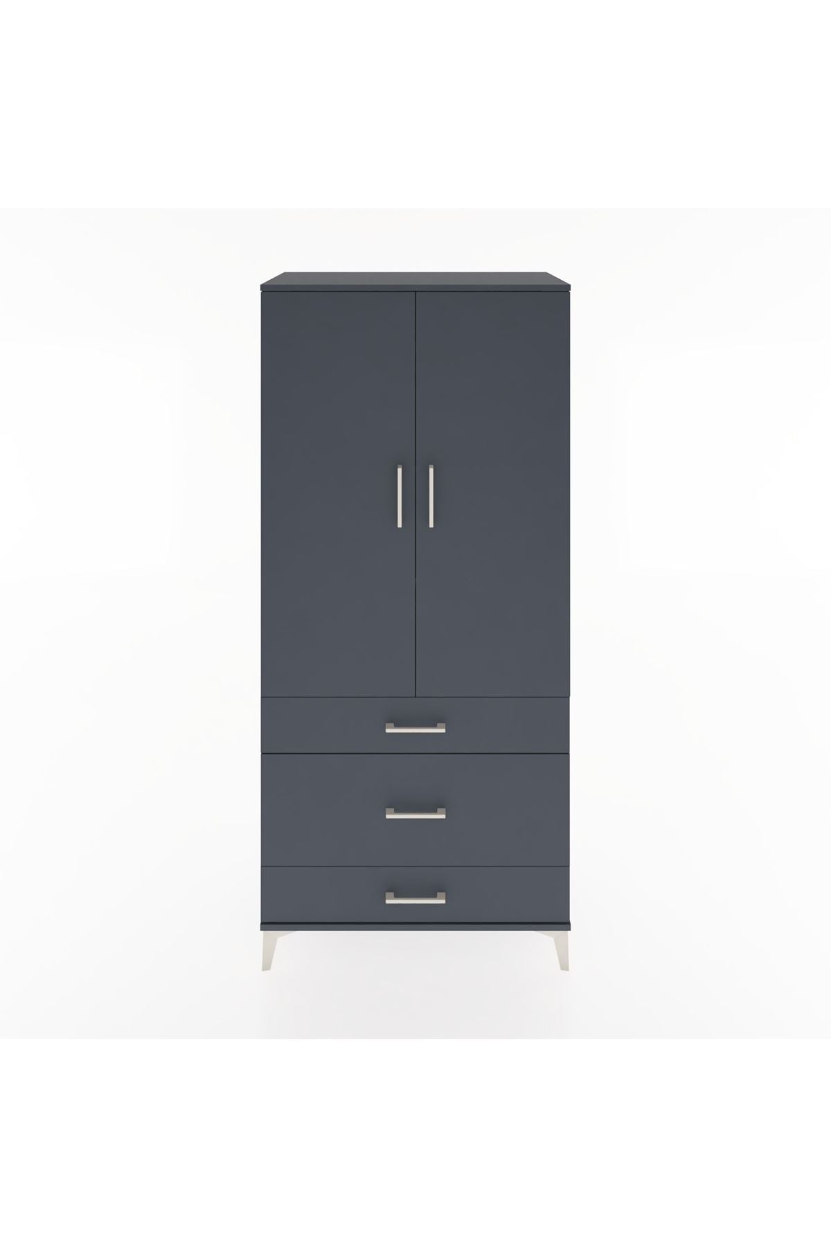 Hyperion Dolap 4 Raflı 3 Çekmeceli 2 Kapaklı 88x44x195 Antrasit-Antrasit