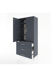 Hyperion Dolap 4 Raflı 3 Çekmeceli 2 Kapaklı 88x44x195 Antrasit-Antrasit