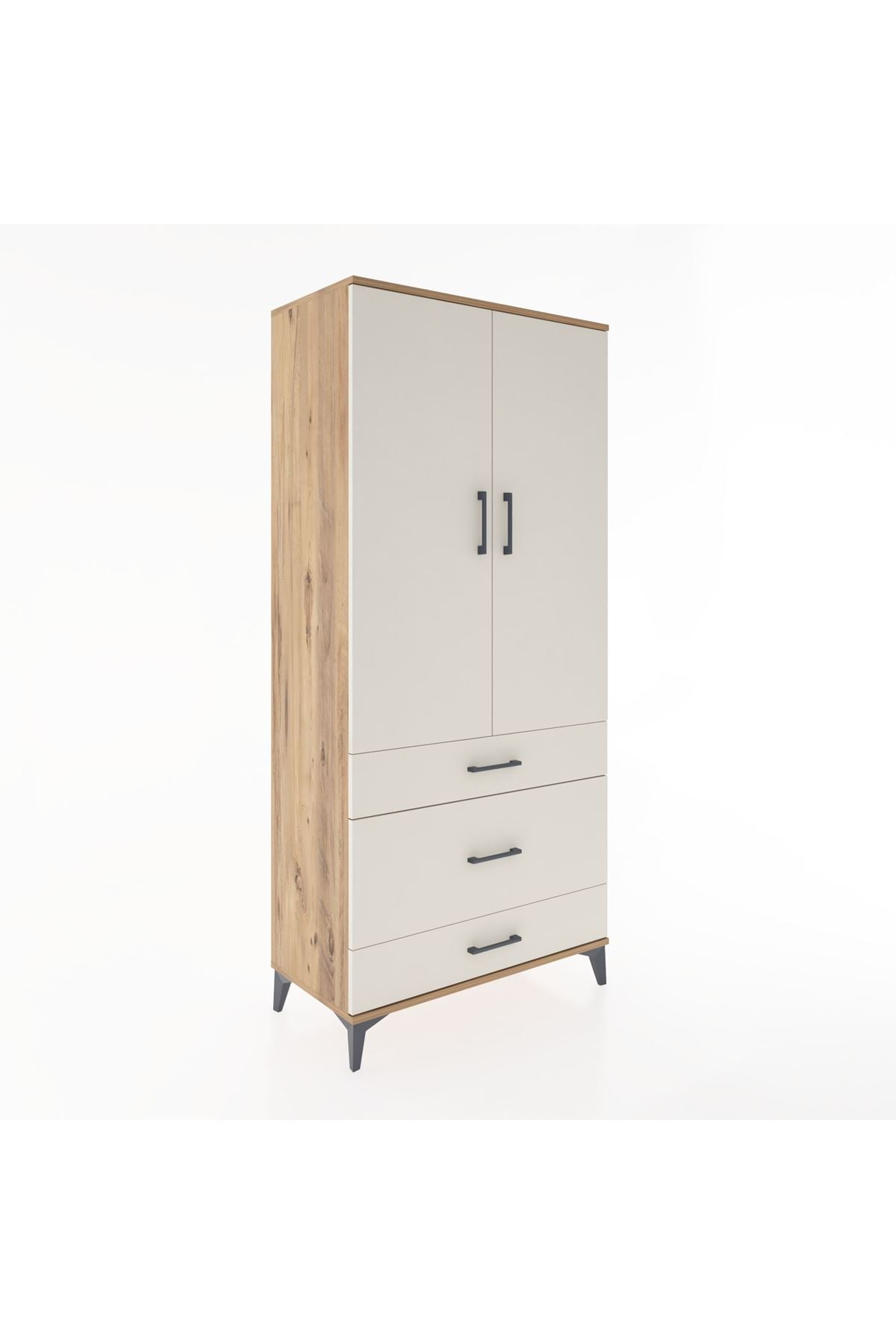 Hyperion Dolap 4 Raflı 3 Çekmeceli 2 Kapaklı 88x44x195 Çam-Aytaşı