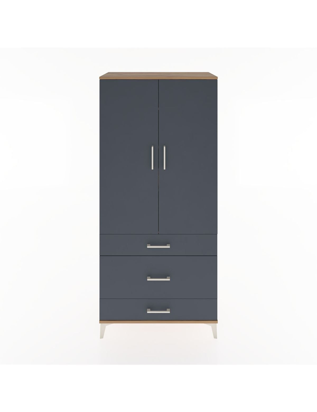 Hyperion Dolap 4 Raflı 3 Çekmeceli 2 Kapaklı 88x44x195 Çam-Antrasit