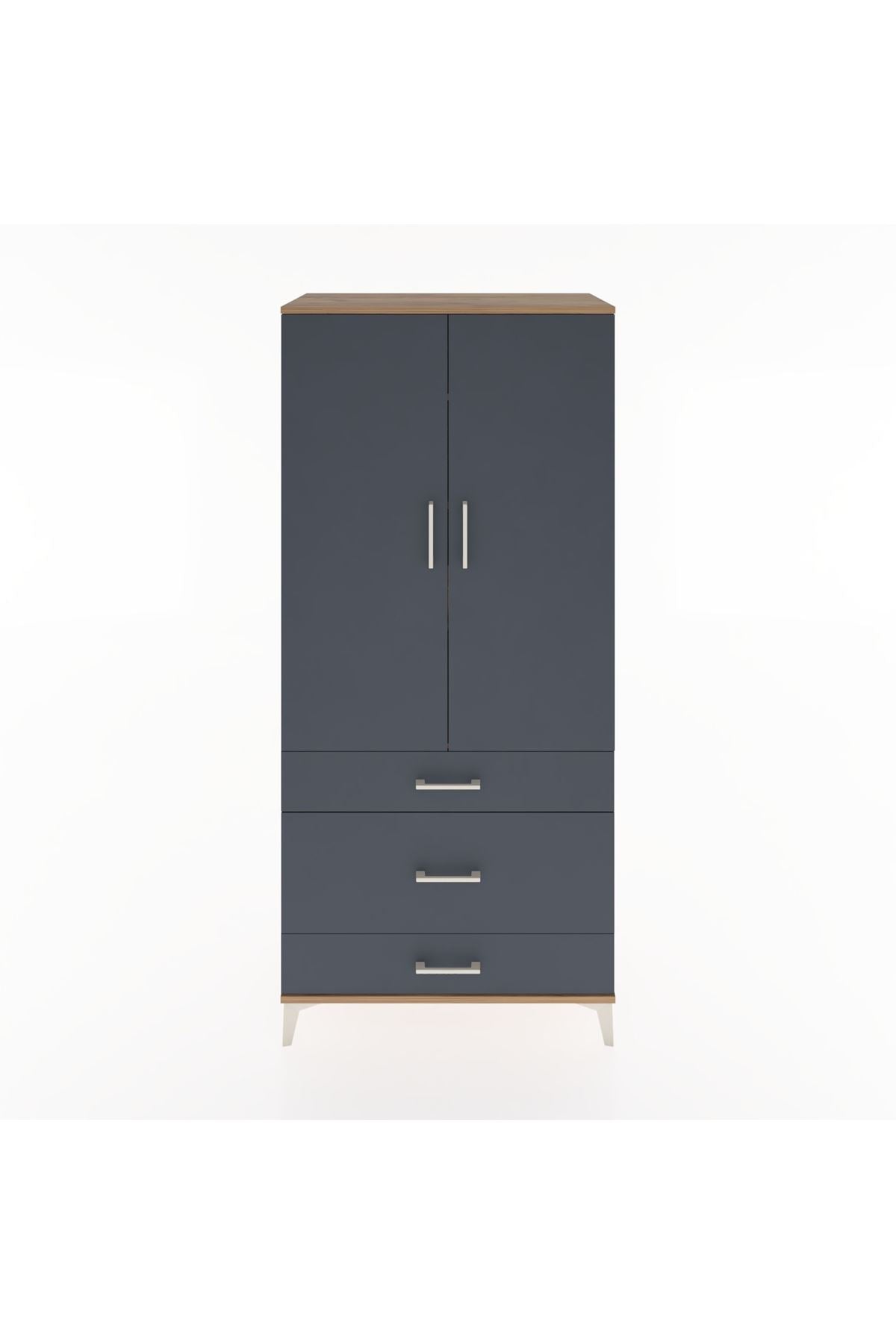 Hyperion Dolap 4 Raflı 3 Çekmeceli 2 Kapaklı 88x44x195 Çam-Antrasit