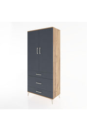 Hyperion Dolap 4 Raflı 3 Çekmeceli 2 Kapaklı 88x44x195 Çam-Antrasit