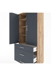 Hyperion Dolap 4 Raflı 3 Çekmeceli 2 Kapaklı 88x44x195 Çam-Antrasit