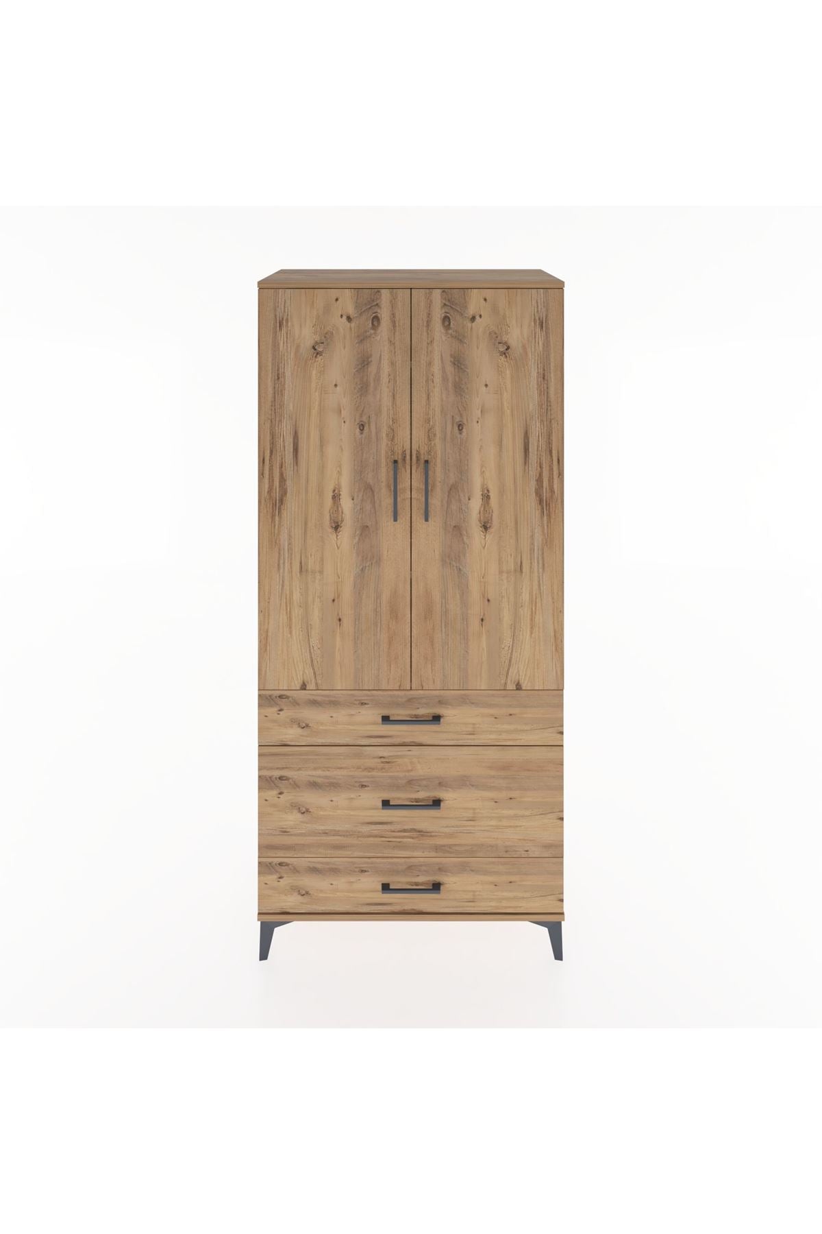 Hyperion Dolap 4 Raflı 3 Çekmeceli 2 Kapaklı 88x44x195 Çam-Çam