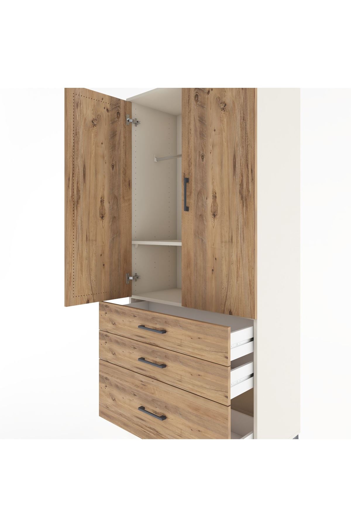 Hyperion Dolap 2 Raflı 3 Çekmeceli Tek Askılı 88x44x195 Aytaşı-Çam