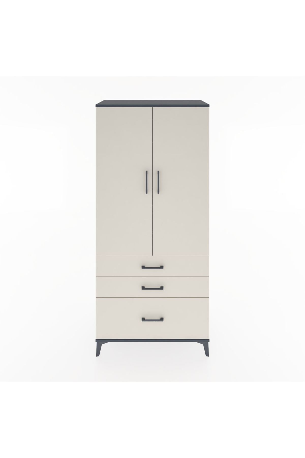 Hyperion Dolap 2 Raflı 3 Çekmeceli Tek Askılı 88x44x195 Antrasit-Aytaşı