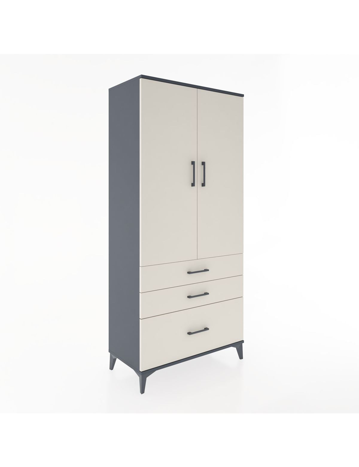 Hyperion Dolap 2 Raflı 3 Çekmeceli Tek Askılı 88x44x195 Antrasit-Aytaşı